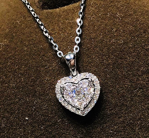 Heart Crystal Pendant 925 Sterling Silver Chain Necklace Women Xmas Jewelry
